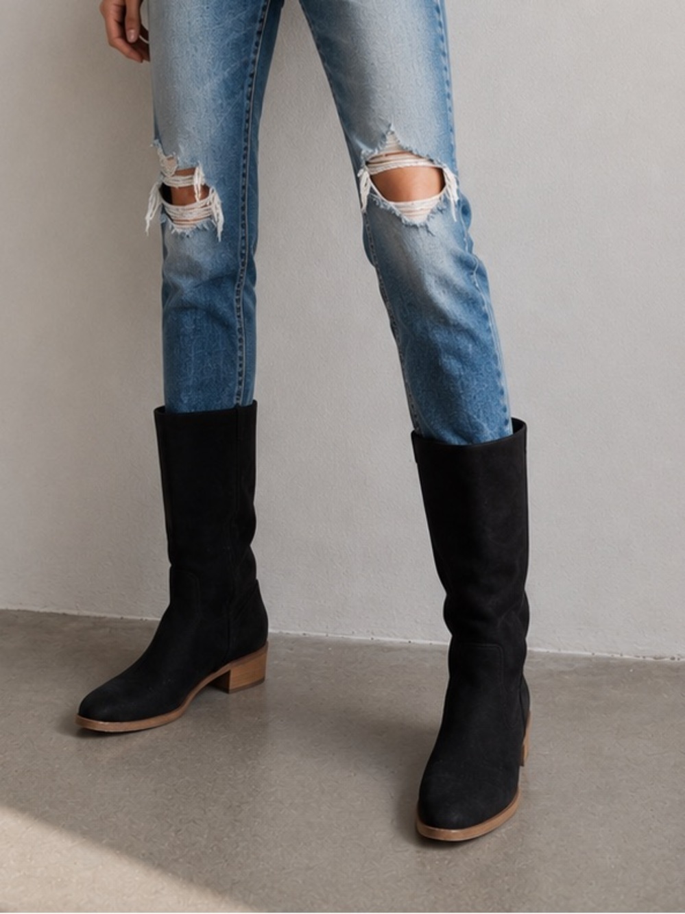 Rag & Bone New York Black Suede Tall Moto Boots - Size 36